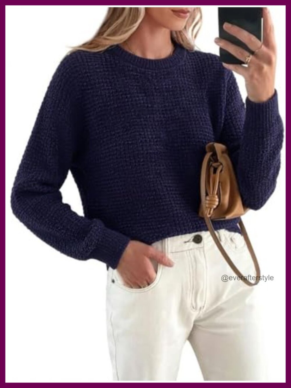 Waffle Knit Chenille Crewneck Pullover Sweater Long Sleeve